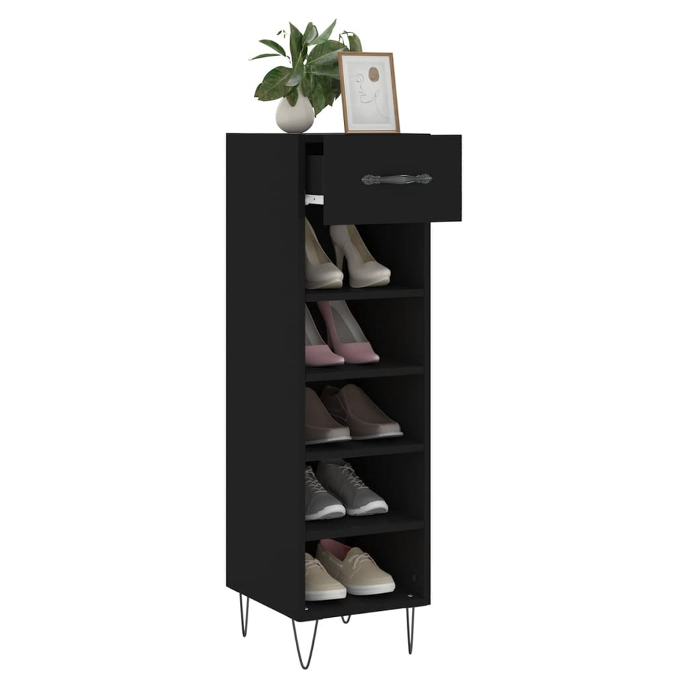 vidaXL Shoe Cabinet Black 30x35x105 cm Engineered Wood S0671259970