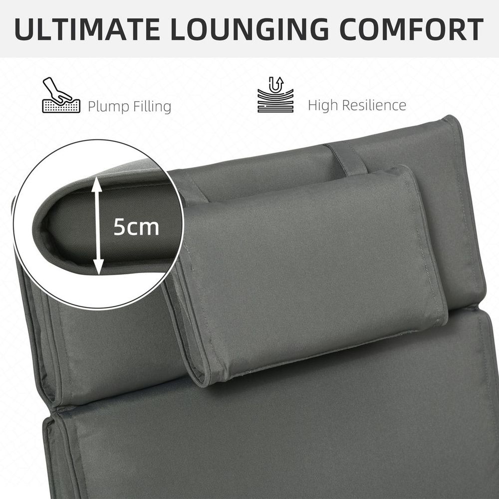 Outsunny Garden Sun Lounger Chair Cushion Reclining Relaxer Indoor Outdoor Grey S0671132994