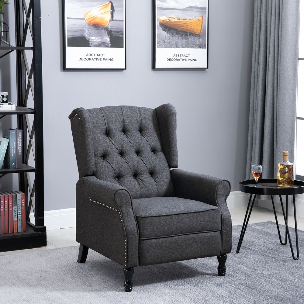 Recliner Armchair for Living Room Fabric Reclining Chair w/ Footrest Dark Grey S0671347031