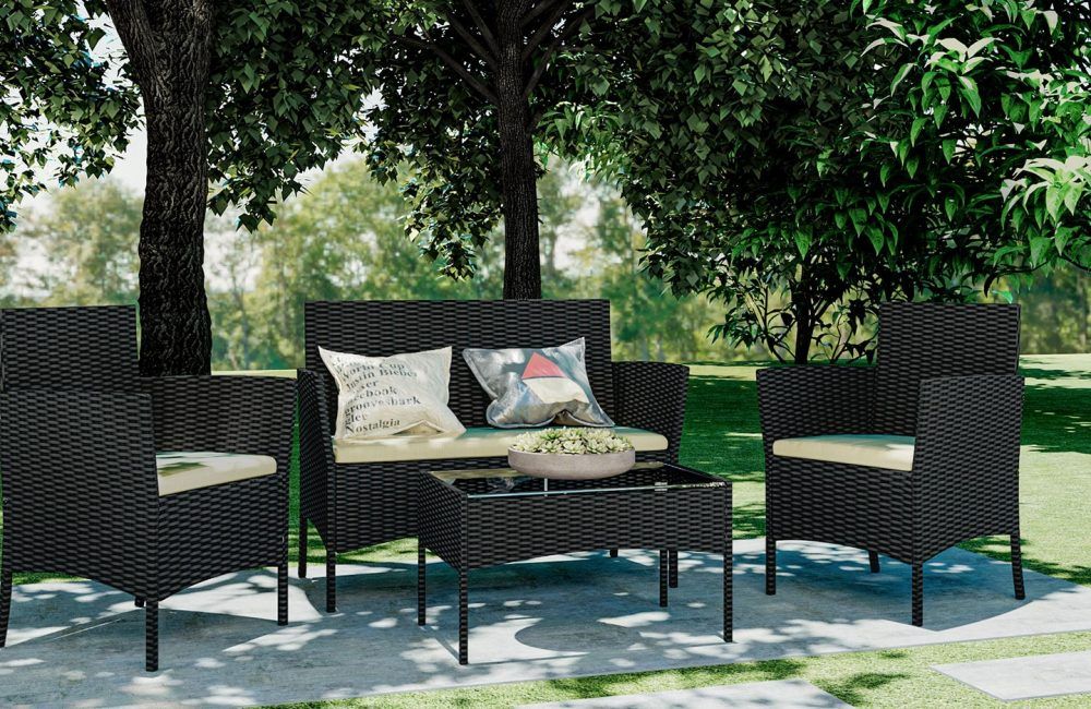 4 Piece Rattan Garden Furniture Set V035876518