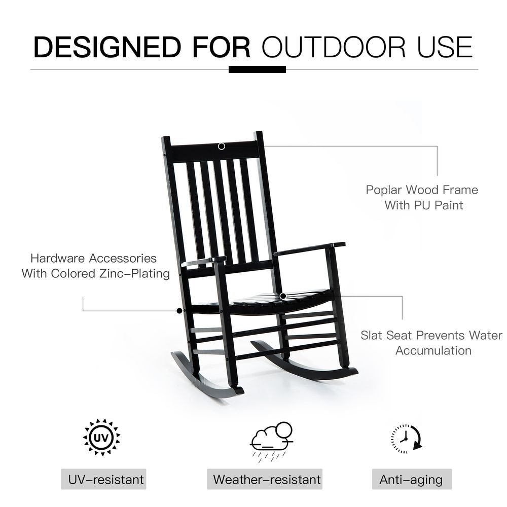 Outsunny Porch Rocking Chair, Poplar Wood, 69Wx86Dx115H cm-Black S0671072097