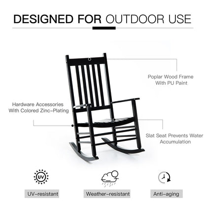 Outsunny Porch Rocking Chair, Poplar Wood, 69Wx86Dx115H cm-Black S0671072097