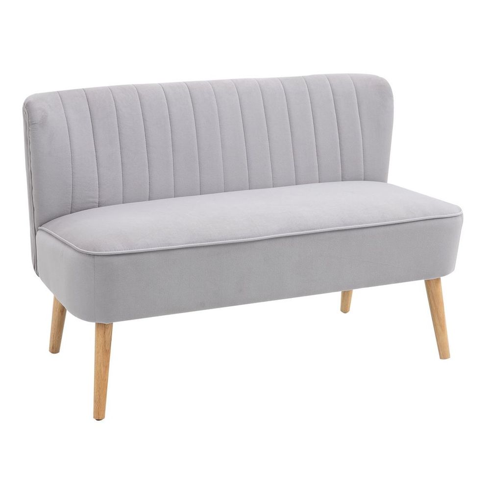 Modern Double Seat Sofa Compact Loveseat Couch Padded Velvet Wood Legs, Grey S0671114494