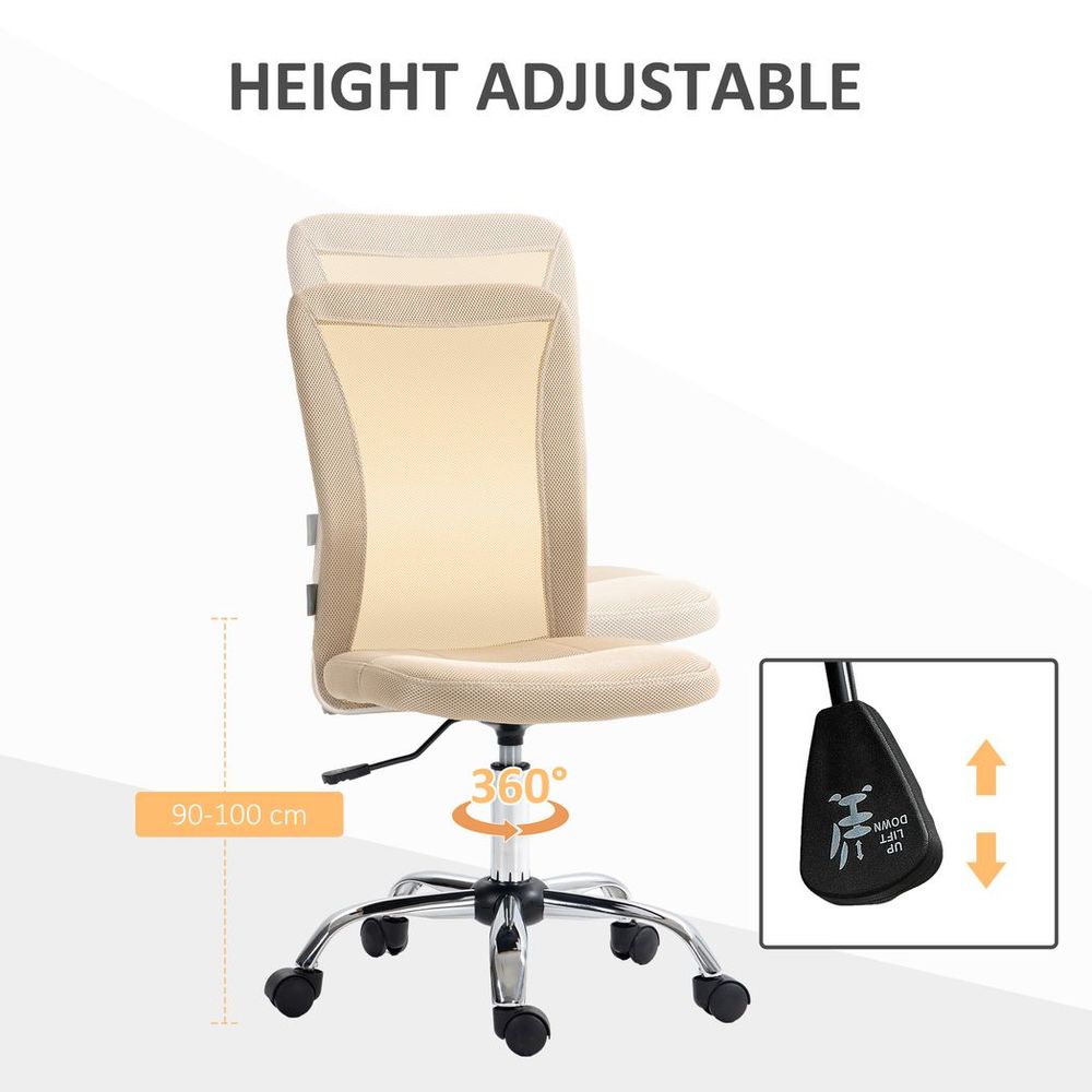 Vinsetto Armless Office Chair with Adjustable Height Mesh Back Wheels Beige S0671383445