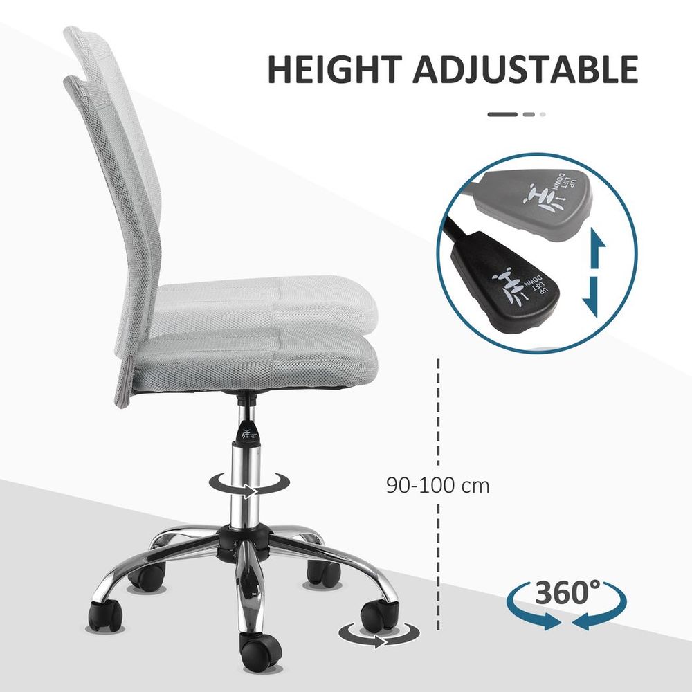 Armless Office Chair Ergonomic Padded Height Adjustable Mesh Back 5 Wheels S0671114623