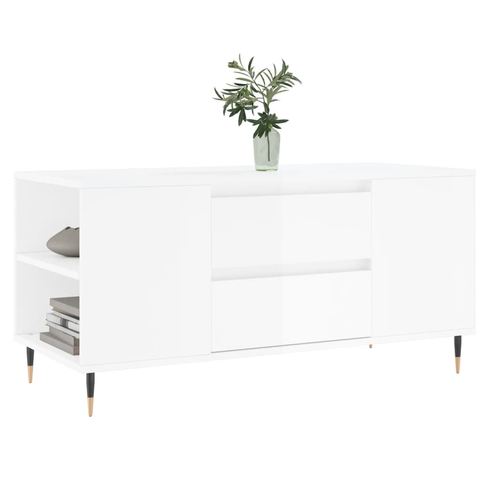 vidaXL Coffee Table High Gloss White 102x44.5x50 cm Engineered Wood S0671358156