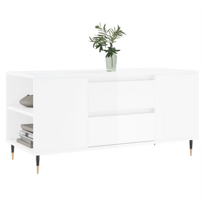 vidaXL Coffee Table High Gloss White 102x44.5x50 cm Engineered Wood S0671358156