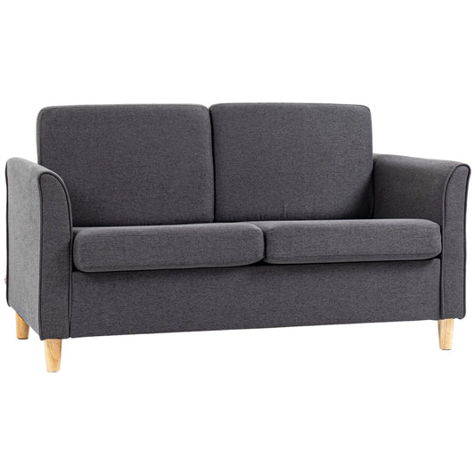 HOMCOM Double Seat Sofa Linen Upholstery Loveseat Couch w/ Armrests, Dark Grey S0671383604