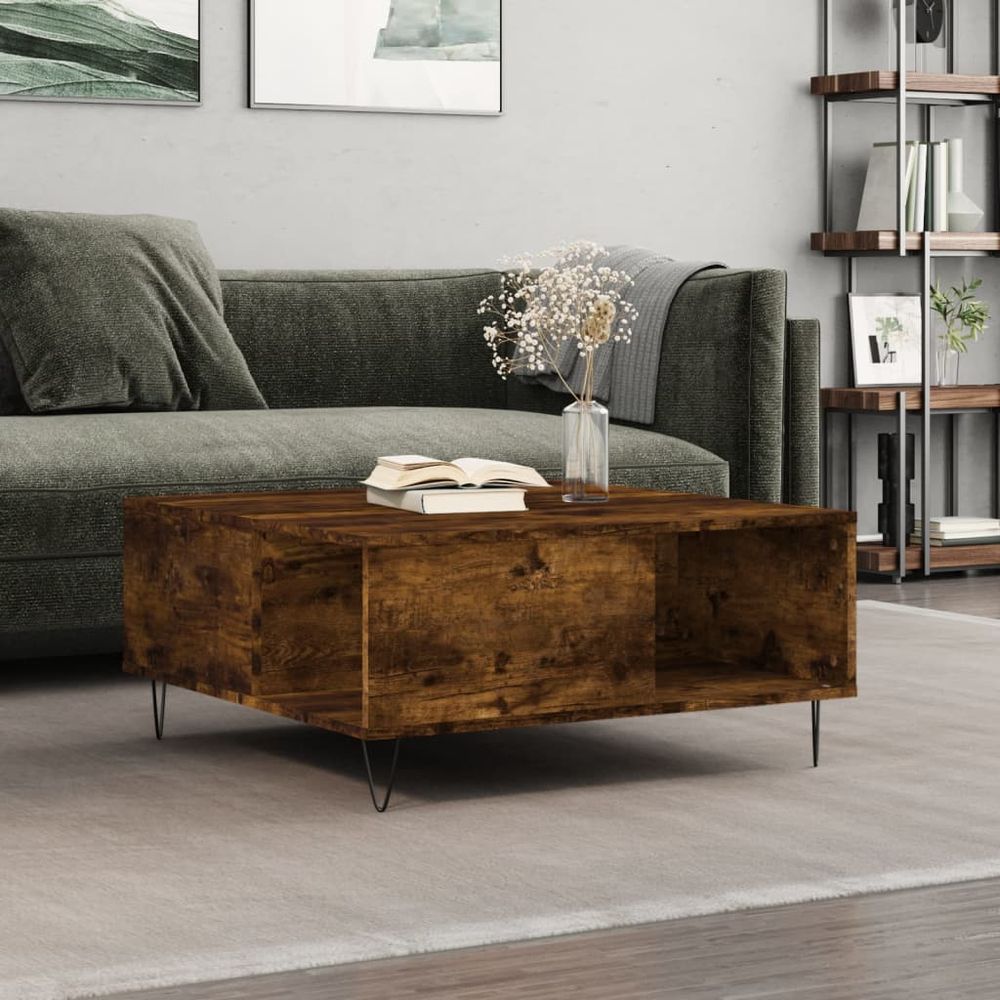 vidaXL Coffee Table Smoked Oak 80x80x36.5 cm Engineered Wood S0671257072