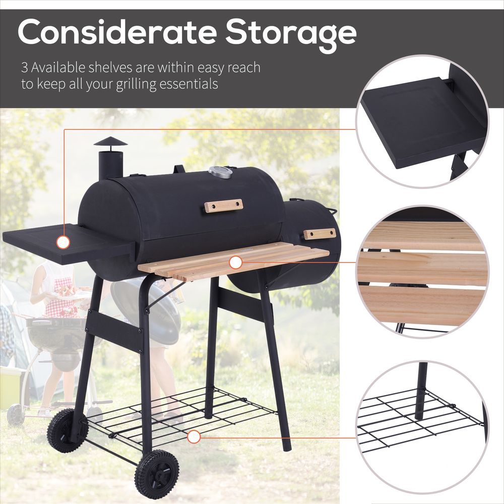 Portable Charcoal BBQ Grill Steel Offset Smoker Combo Backyard S067941714