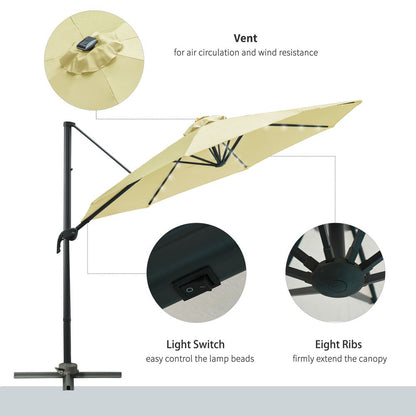 3m Cantilever Parasol Patio Umbrella with LED Solar Light Beige S0671072283