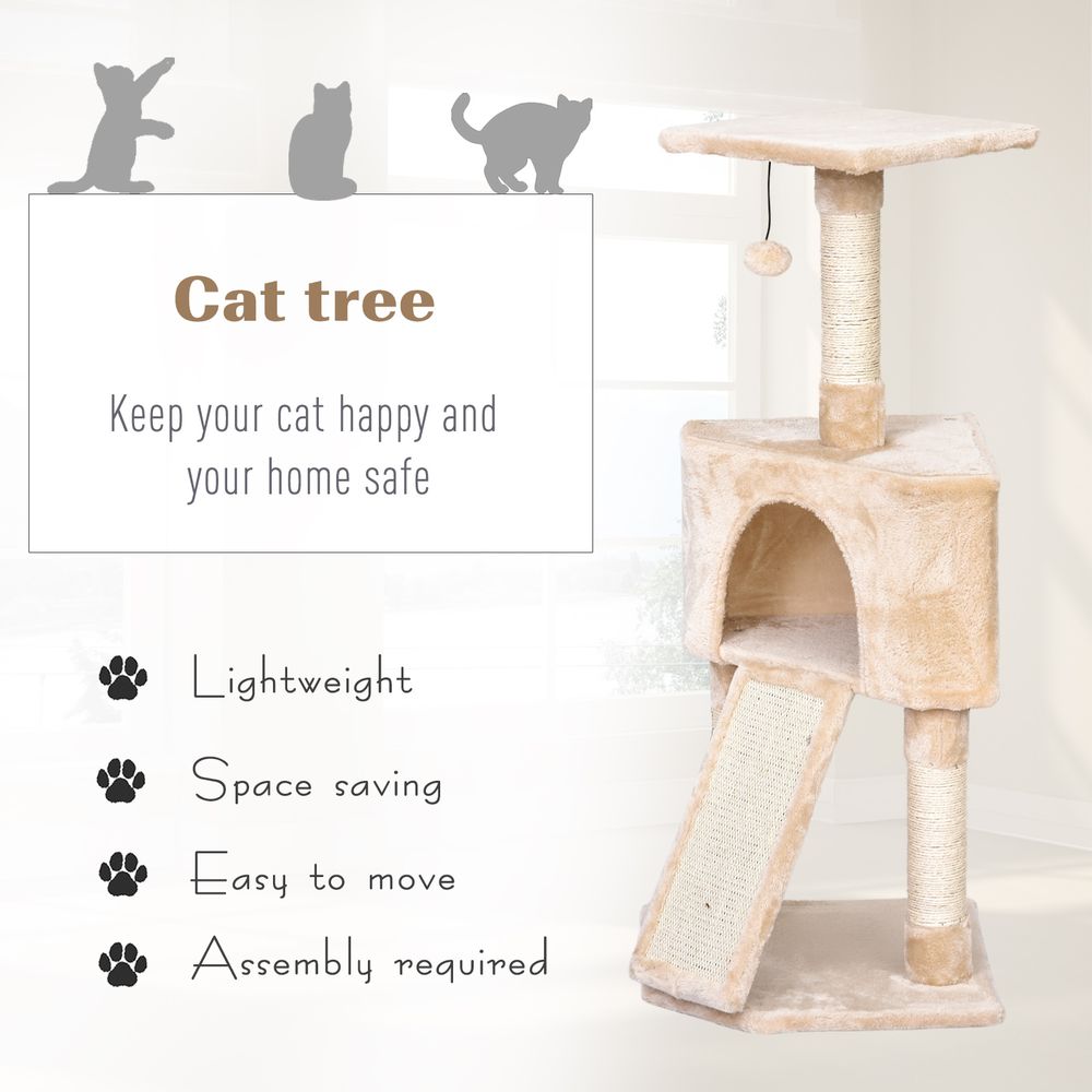 3-Level Cat Tree Sisal Scratching Posts Perch Condo and Ladder, Beige Pawhut S0671081204