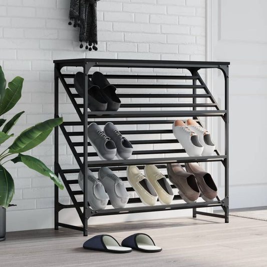 vidaXL Shoe Rack Black 90x30x85 cm Engineered Wood S0671362234