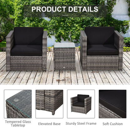 Outsunny 2 Seater Rattan Sofa Furniture Set W/Cushions, Steel Frame-Grey S0671072398