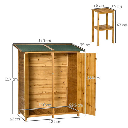 Garden Storage Shed Tool Organizer w/ Table, 140x75x157cm, Natural S0671148914