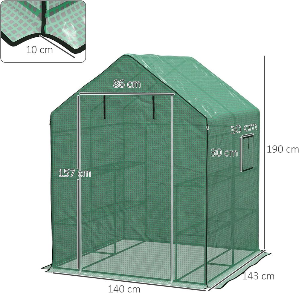 Outsunny Walk-in Greenhouse Cover Replacement with Door and Mesh Windows, Green S0671383592