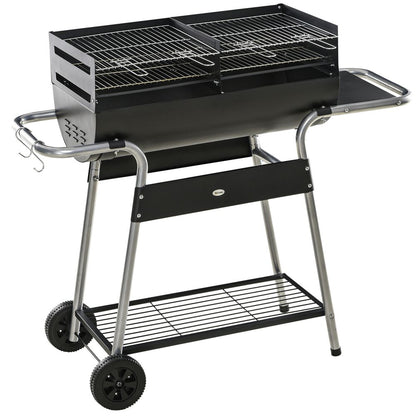 Outsunny Charcoal BBQ Grill with Double Grill, Table, Storage Shelf and Wheels S0671129930