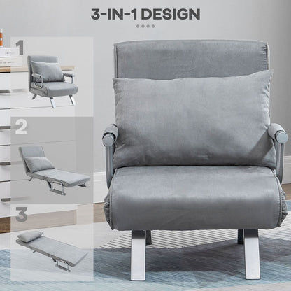 Sofa Bed Foldable Portable Armchair Sleeper Lounge Pillow Light Grey S0671079775