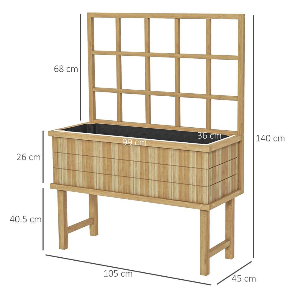 Outsunny Wood Raised Planter w/ Trellis Drain Holes Elevated Garden Bed Natural S0671433492