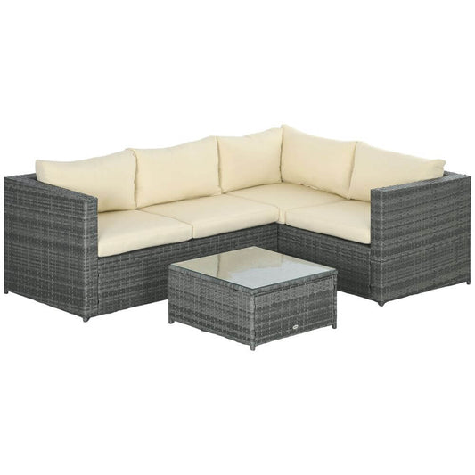 Outsunny 3Pcs Rattan Corner Sofa Set Coffee Table Garden Furniture w/ Cushion S0671433503