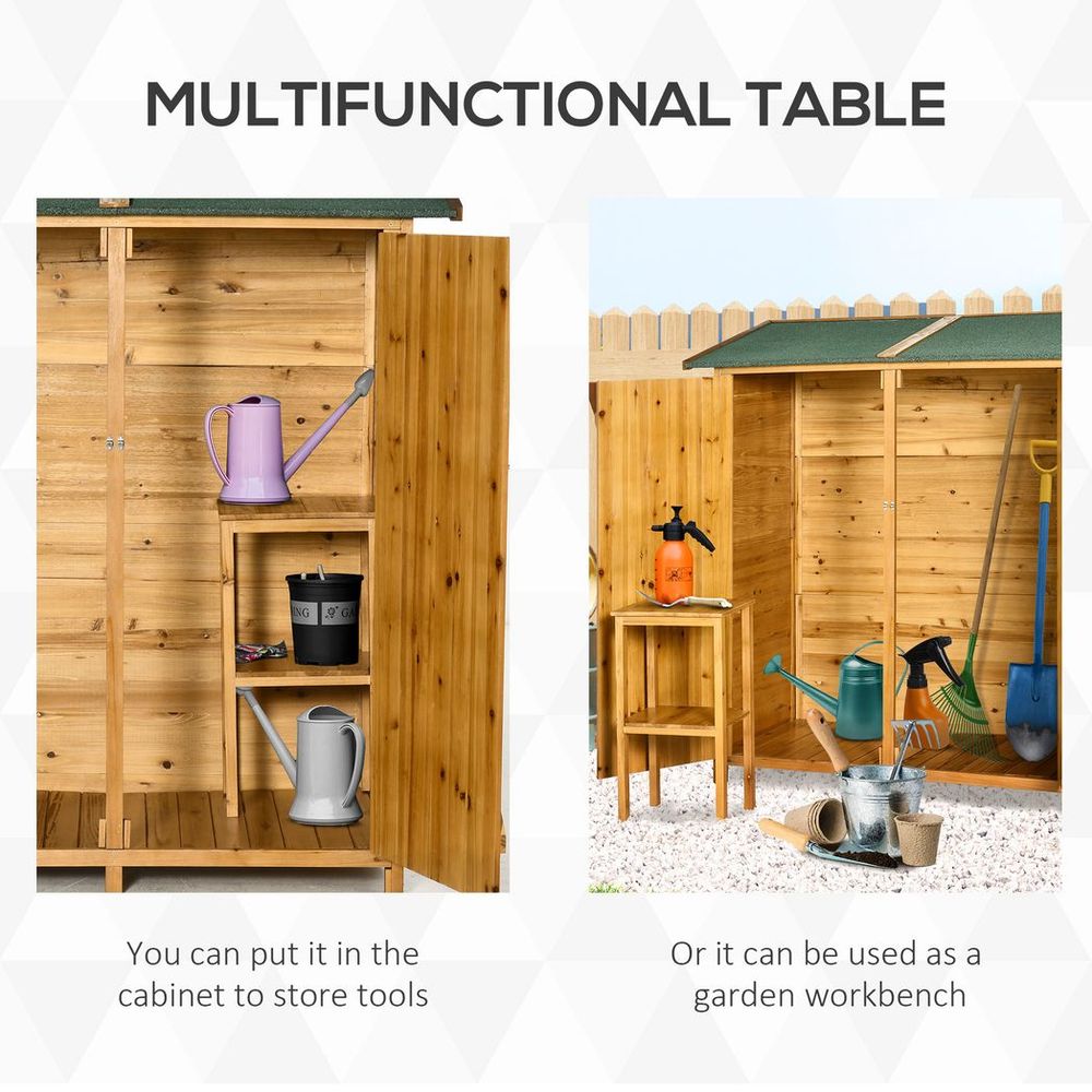 Garden Storage Shed Tool Organizer w/ Table, 140x75x157cm, Natural S0671148914