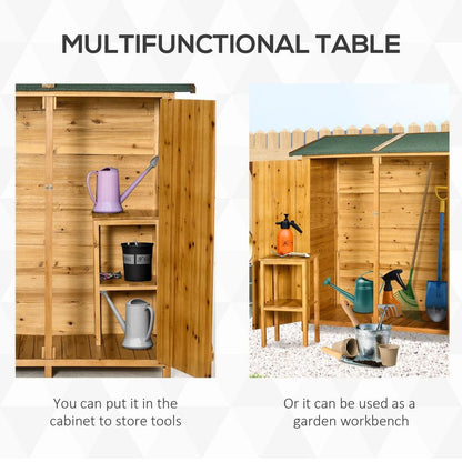 Garden Storage Shed Tool Organizer w/ Table, 140x75x157cm, Natural S0671148914