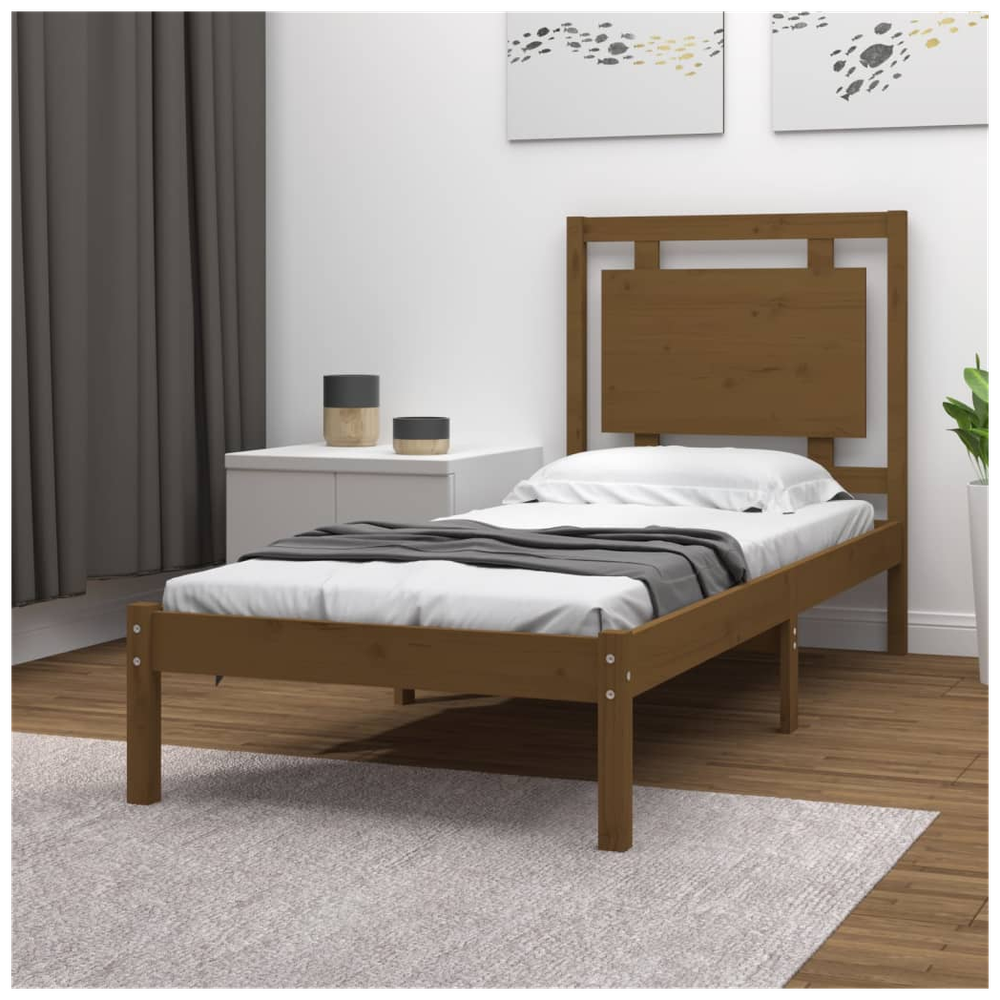 vidaXL Bed Frame Honey Brown Solid Wood 75x190 cm Small Single V0671037933