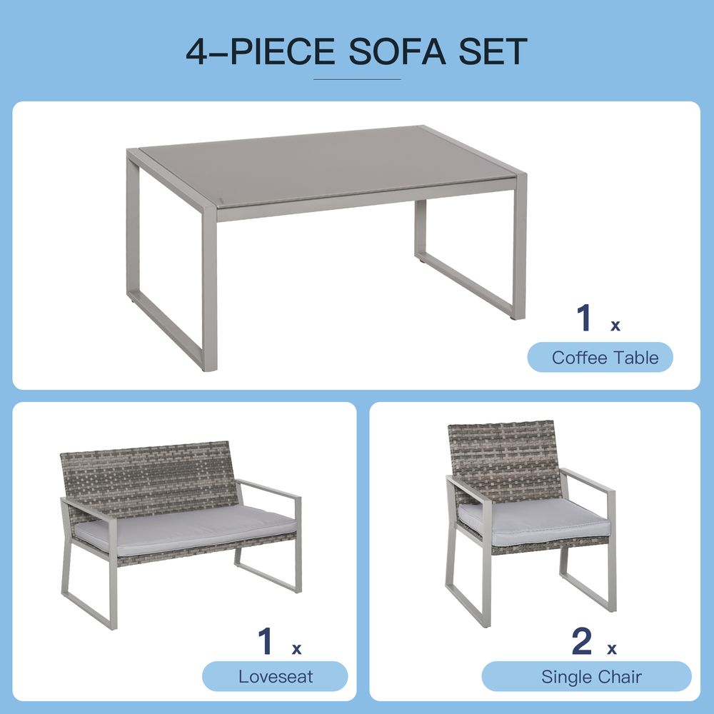 4-Piece Outdoor Garden Rattan Seating Furniture Set Grey S067941874