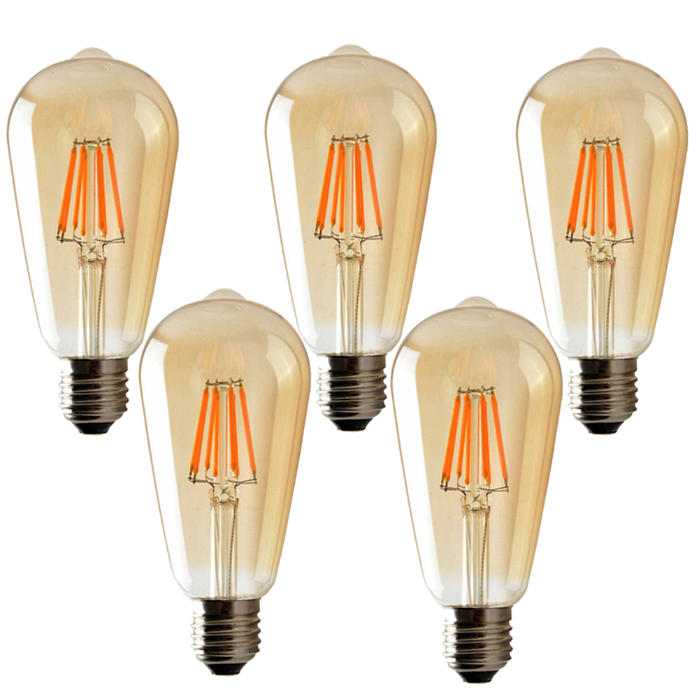 5Pack E27 LED Edison Dimmable Vintage Amber Glass Warm white 2700K Light Bulb, S0671114256