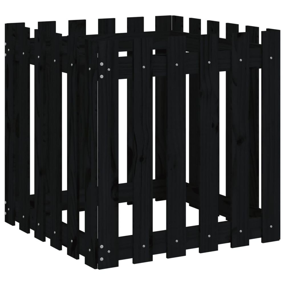 Garden Planter with Fence Design Black 60x60x60 cm Solid Wood Pine S0671368166