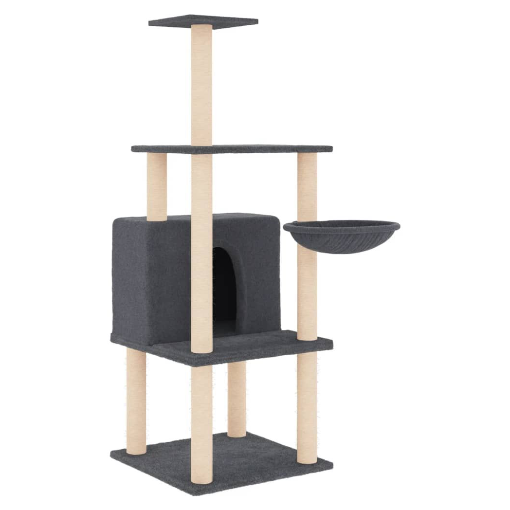 vidaXL Cat Tree with Sisal Scratching Posts Dark Grey 132 cm S0671260677