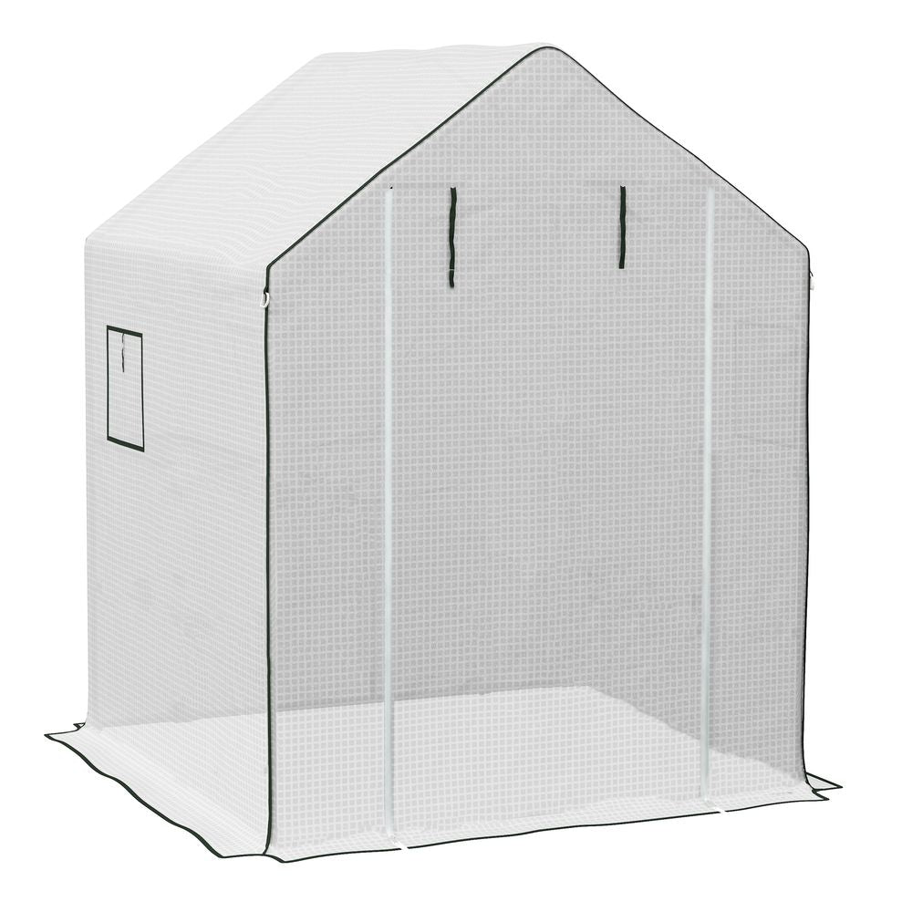 Outsunny Walk-in Greenhouse Cover Replacement with Door and Mesh Windows, White S0671383575