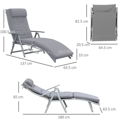 Outsunny Steel Frame Outdoor Garden Padded Sun Lounger w/ Pillow Grey S0671072120