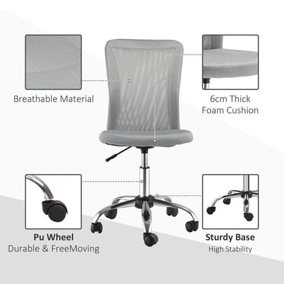 Armless Office Chair Ergonomic Padded Height Adjustable Mesh Back 5 Wheels S0671114623