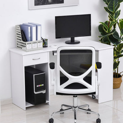 L-Shaped Corner Computer Desk w/ 2 Shelves Worktop Keyboard Tray White S0671079862