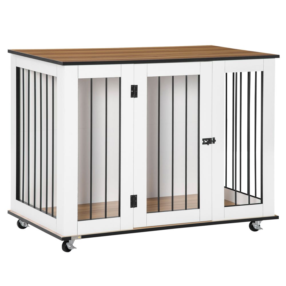 Dog Crate Furniture End Table w/ Lockable Door, for Large Dogs - White Pawhut S0671081184