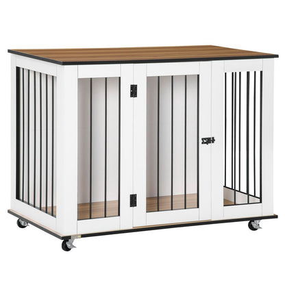 Dog Crate Furniture End Table w/ Lockable Door, for Large Dogs - White Pawhut S0671081184