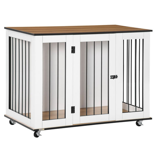 Dog Crate Furniture End Table w/ Lockable Door, for Large Dogs - White Pawhut S0671081184