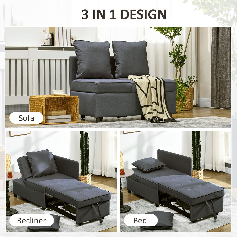 HOMCOM Folding Sleeper Sofa Bed Chair with Pillows, Pocket, Grey S0671383622