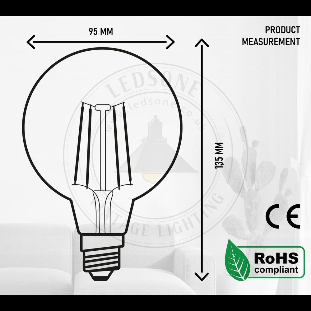 6Pack E27 LED Edison Dimmable Vintage Amber Glass Warm white 2700K Light Bulbs S0671114242