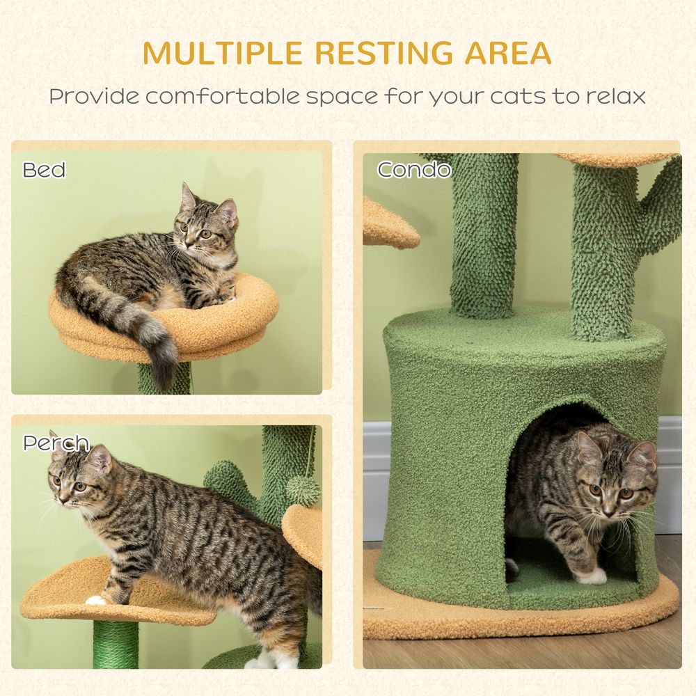 Multi-Lever Cat Tree with Scratching Post and Cat House Bed, Green Pawhut S0671081321