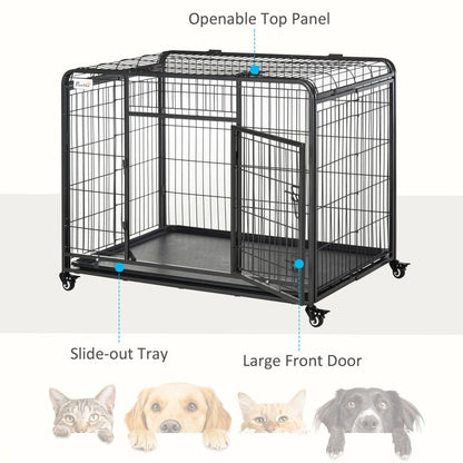 78x109cm Metal Dog Cage Kennel w/ Locking Door & Wheels Large Pets Pawhut S0671081089