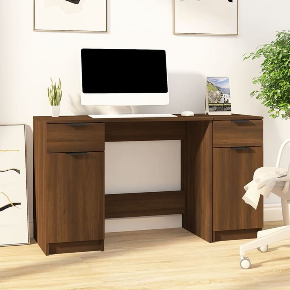 vidaXL Desk with Side Cabinet White Engineered Wood S0671070772