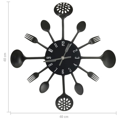 vidaXL Wall Clock with Spoon and Fork Design Black 40 cm Aluminium S0671175868