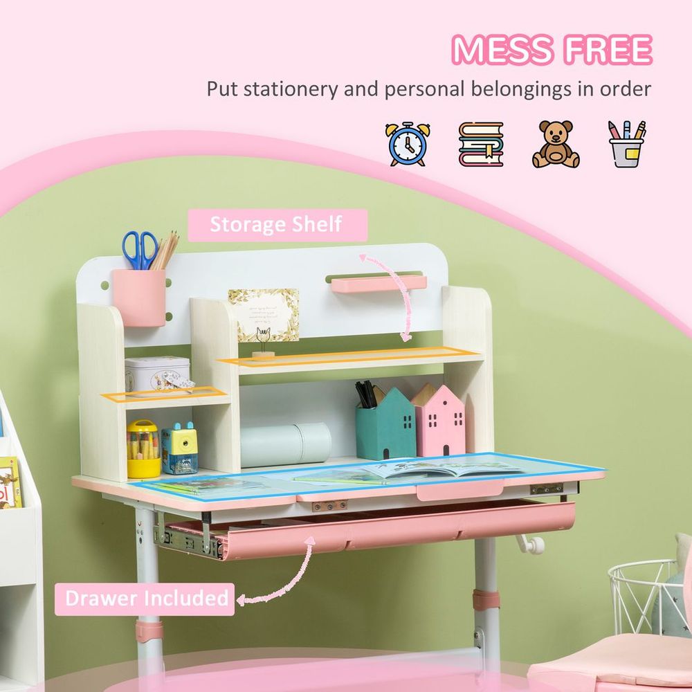 HOMCOM Kids Desk and Chair Set with Storage Shelves, Washable Cover - Pink S0671346545