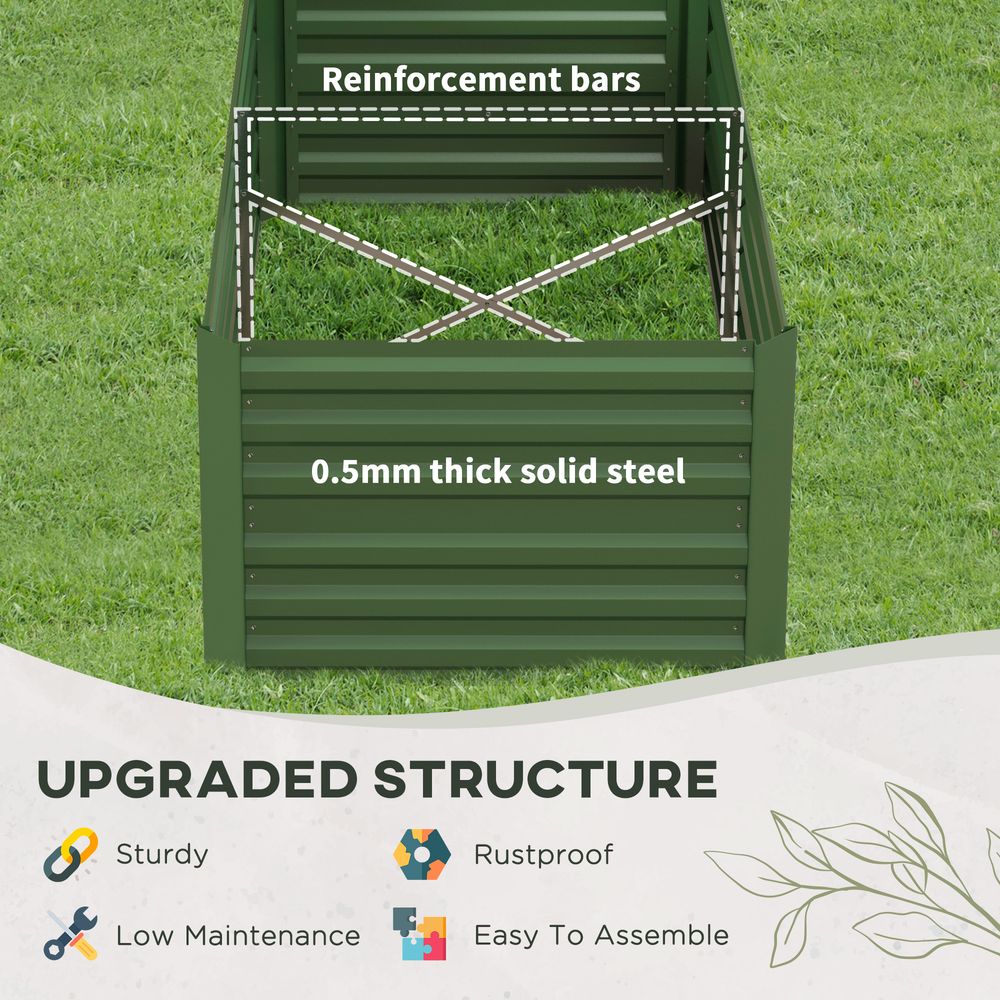 Outsunny Galvanised Steel Outdoor Raised Bed w/ Reinforced Rods, Green S0671383580