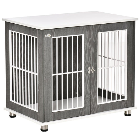 Modern Dog Crate Pet Kennel Cage w/ Lockable Door - Grey & White Pawhut S0671081092