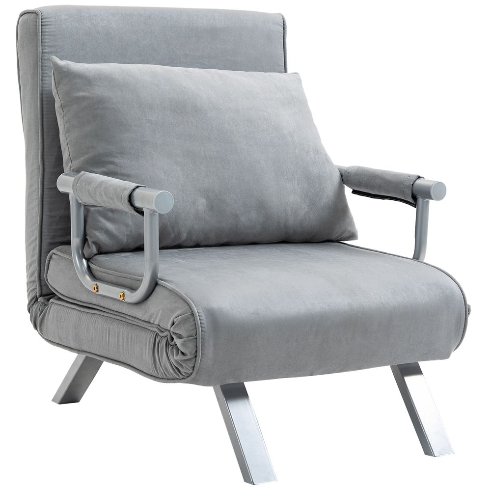 Sofa Bed Foldable Portable Armchair Sleeper Lounge Pillow Light Grey S0671079775