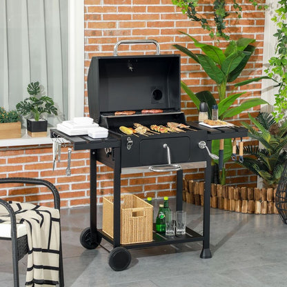 Charcoal BBQ Grill Smoker Trolley with Shelves, Bottle Opener and Wheels V0671440109