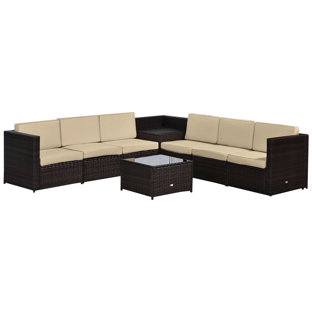 Outsunny 6-Seater Rattan Sofa Furniture Set W/Cushions, Steel Frame-Brown S0671072395